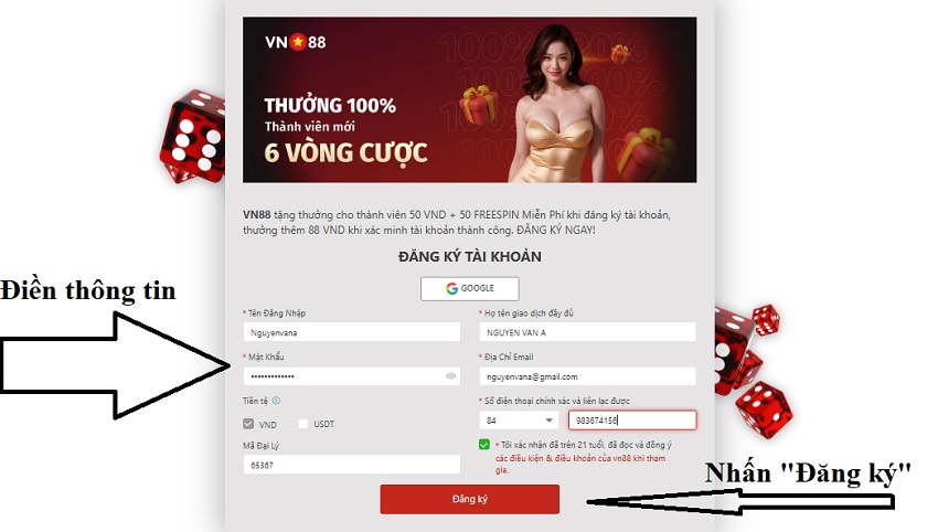 Điền thông tin vào biểu mẫu đăng ký Vn88 Bieu mau dang ky Vn88
