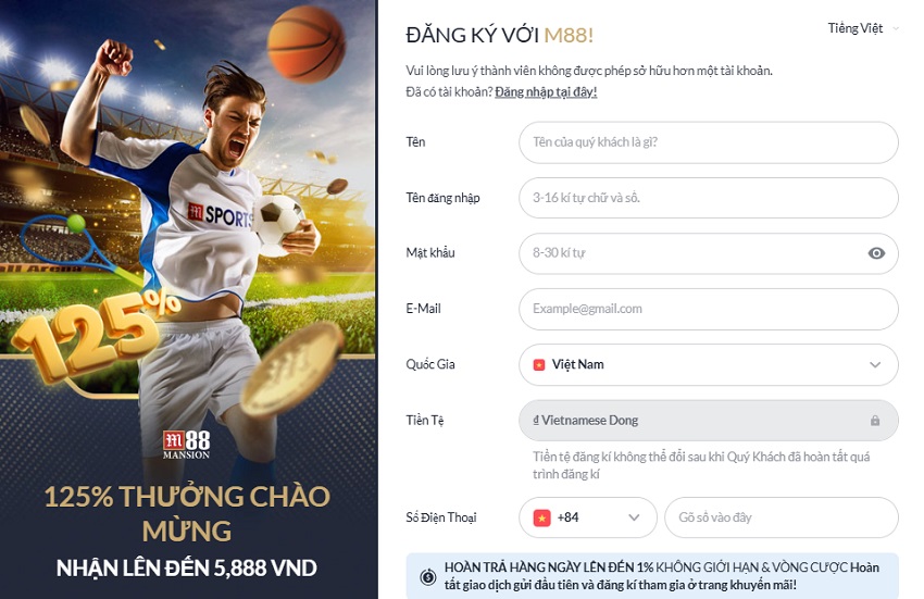 Cach nhan khuyen mai M88