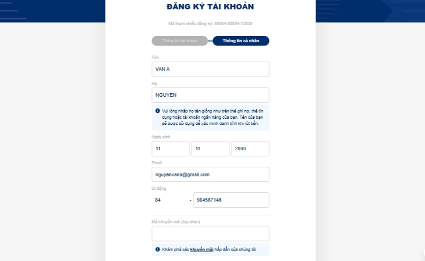 Dien thong tin ca nhan tai Sbobet