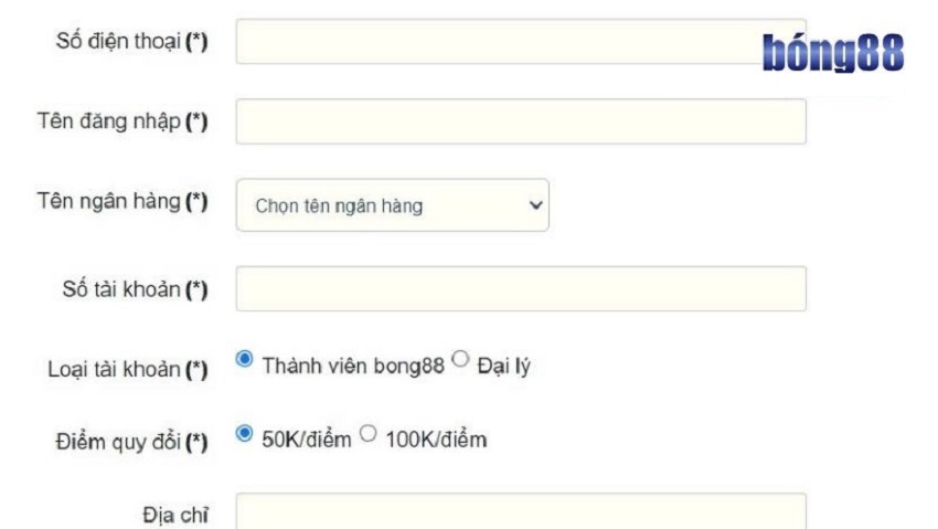 Điền thông tin đăng ký Bong88 Dien thong tin Bong88