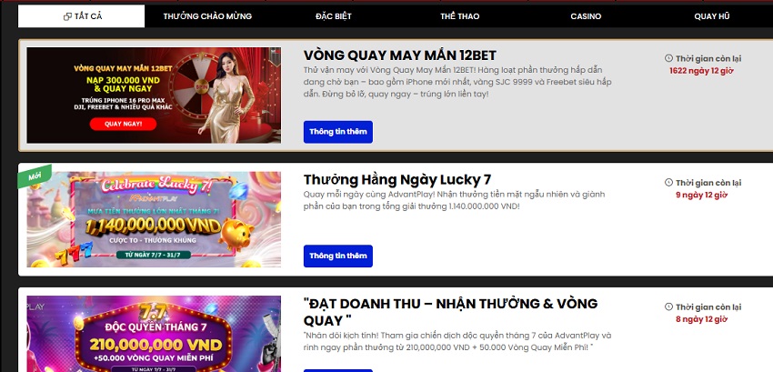 Quy định khuyến mãi 12Bet Dieu kien & dieu khoan khuyen mai 12Bet