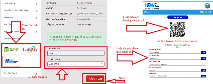 Gui tien Vn88 qua Internet Banking 