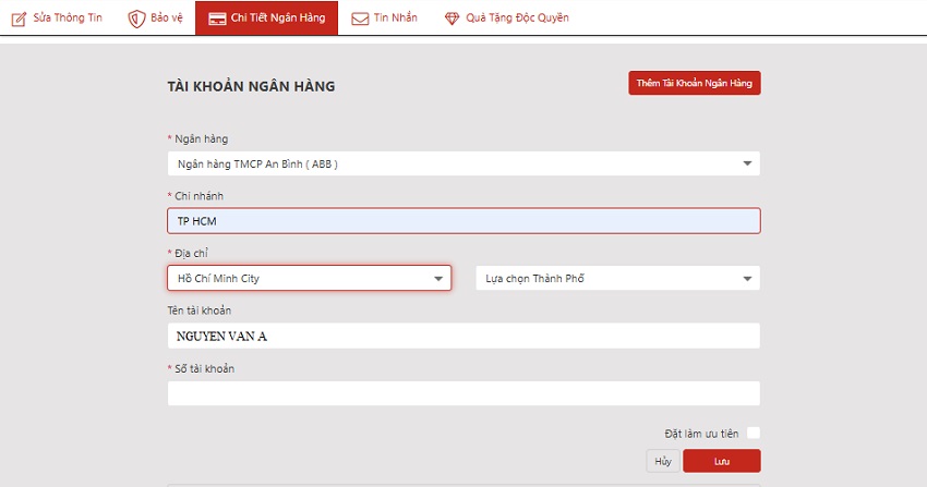 Thực hiện liên kết tài khoản ngân hàng tại Vn88 Lien ket tai khoan ngan hang Vn88