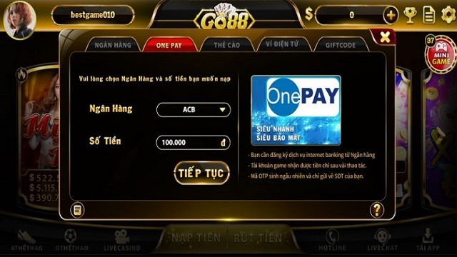 Nap tien vao Go88 thong qua Onepay