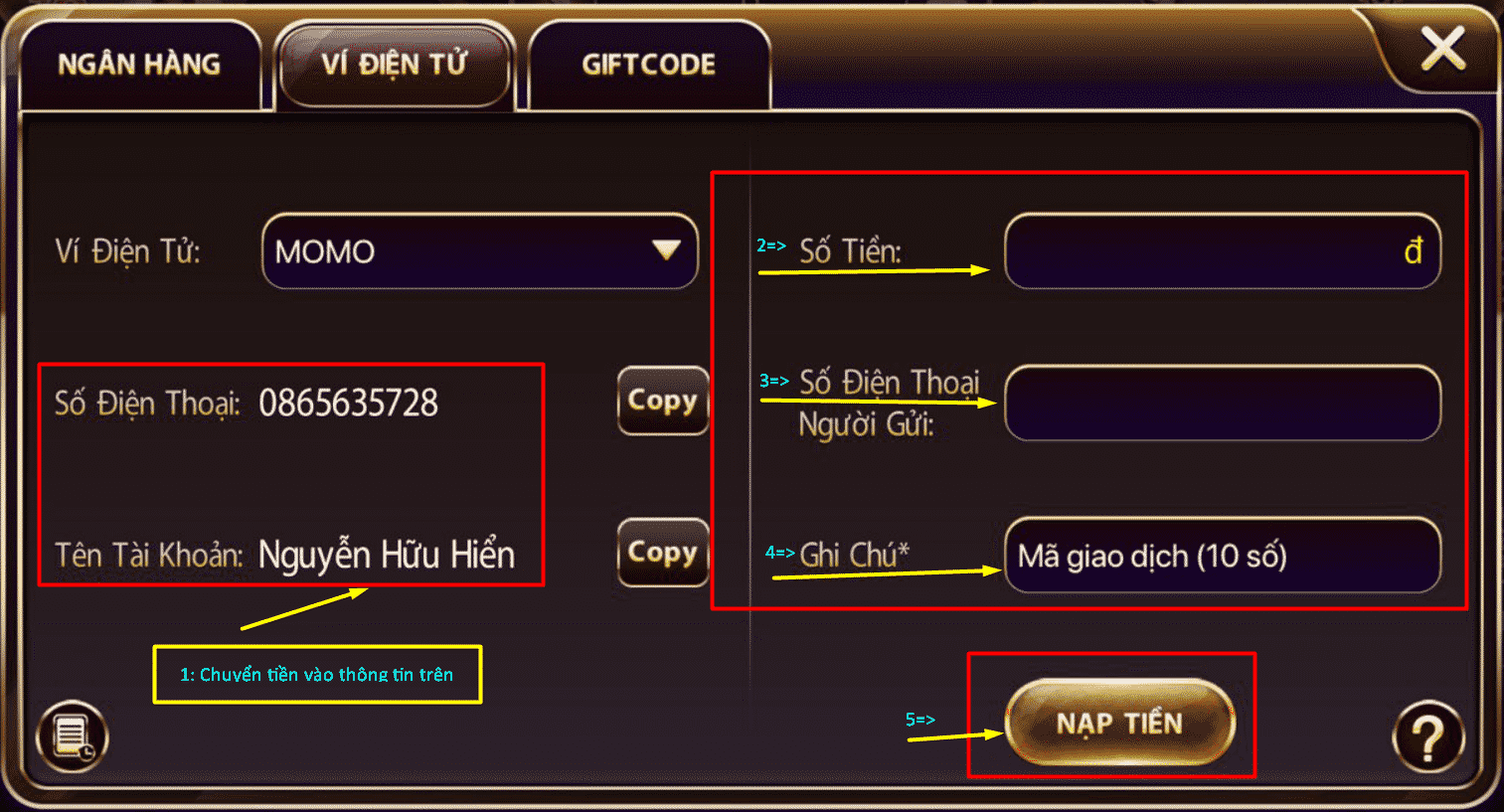 Hướng dẫn gửi tiền vào Zowin Cach nap tien vao Zowin nhanh nhat