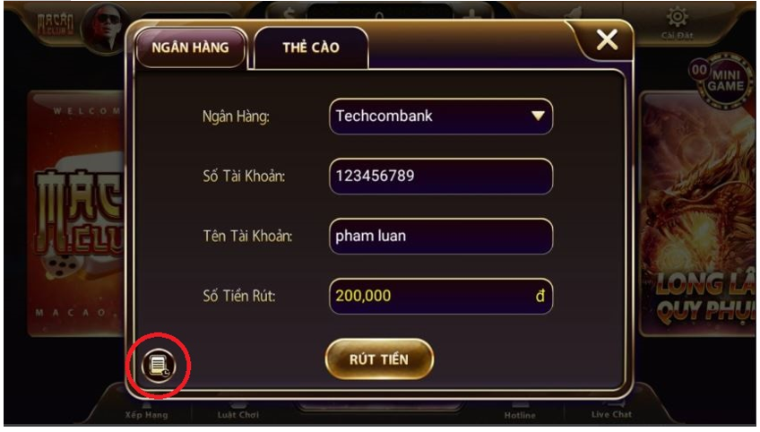 Rut tien tu Macau Club