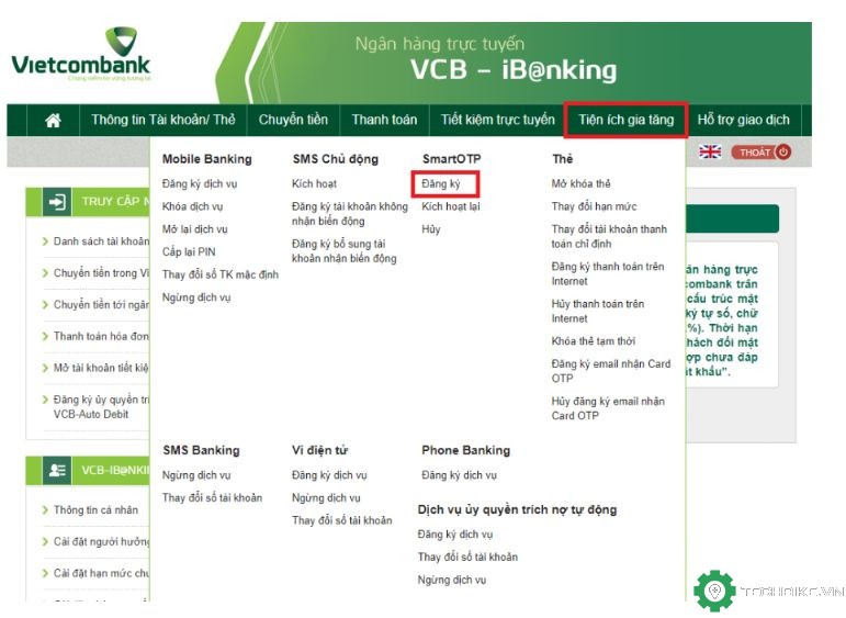 Huong dan dang ky SMS banking Vietcombank truc tuyen