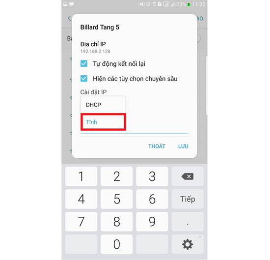 Nhap dia chi IP mang moi cho Android