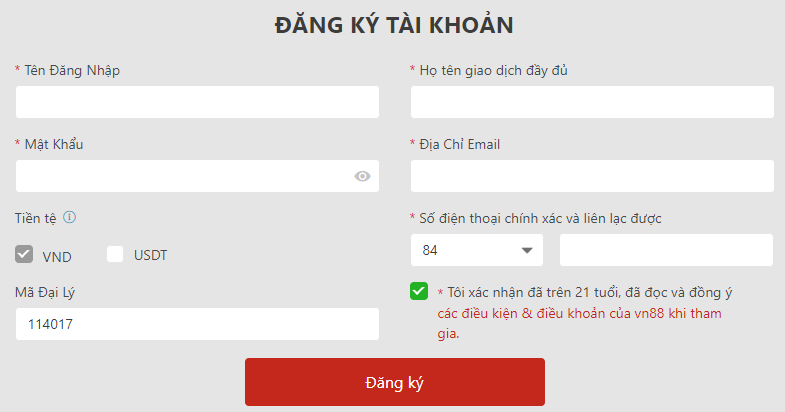 Cach tao tai khoan tai Vn88
